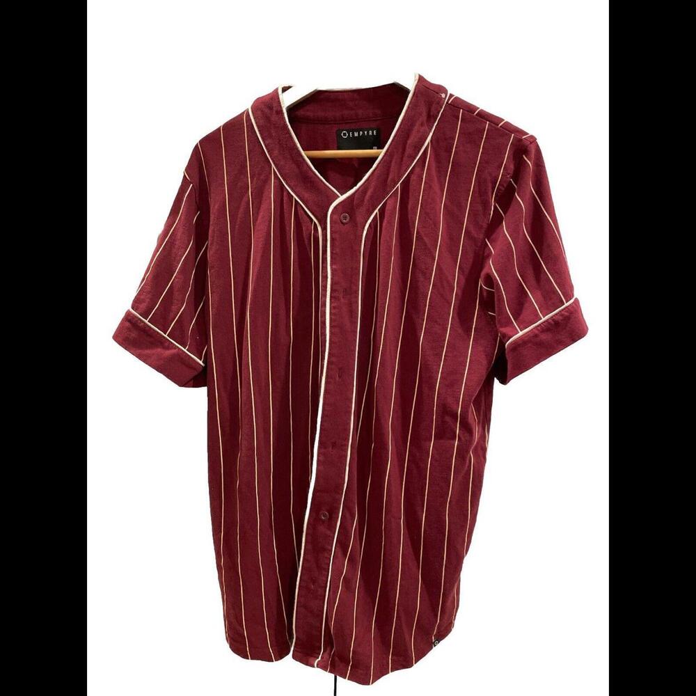 EMPYRE Mens Burgundy & White Baseball Jersey. Short Sleeve. SIZE LARGE